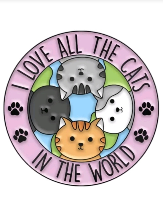 Artisan Jewelry - Pink Cat Lover Brooch Cute Cat Round Enamel Pin